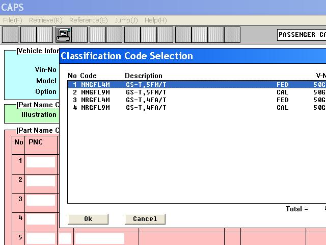 Mitsubishi Wincaps Step 3 classification code